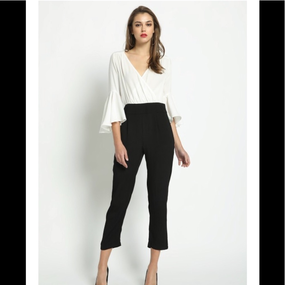 Bell Sleeve Surplice Top Jumpsuit